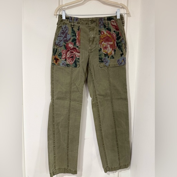 Anthropologie Olive Relaxed Embroidered Trousers Size 25 - Picture 4 of 10